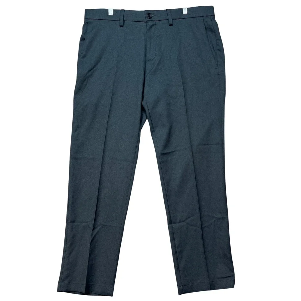 Haggar Pants Mens 34x29 Gray Flat Front Stretch Waistband Cool 18 Pro Slim Fit